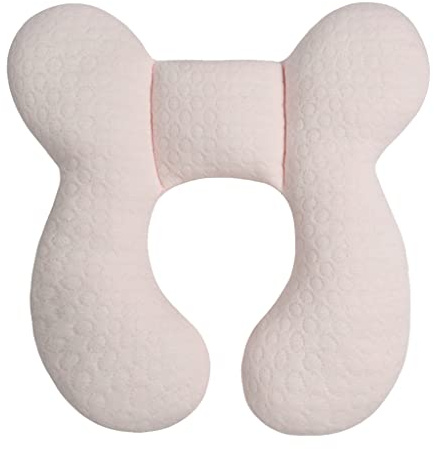 Blublu Park, cuscino di supporto per la testa del bambino per neonati (aggiornato), morbido cuscino di cotone per viaggi per seggiolini auto e passeggini per bambini, rosa