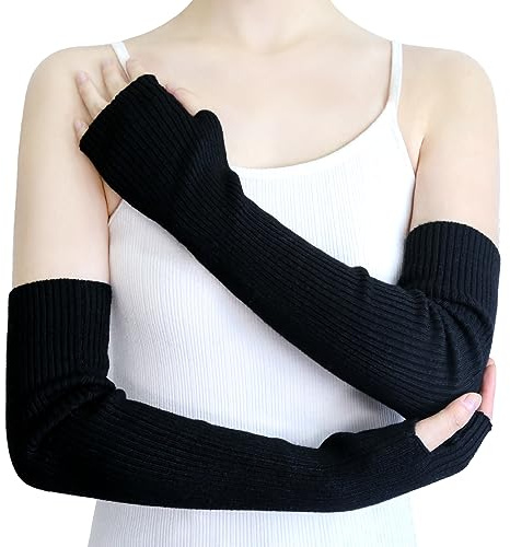 YATANAM Wool Blended Wrist Warmers Warm Fingerless Gloves Knit Soft Arm Warmers Sleeves Typing Mittens for Women (19.7''/50cm, A-black)