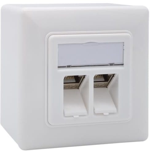 maintec CAT8.1 Universal Netzwerkdose, 40 Gbit/s Ethernet, Aufputz oder Unterputz, 2x RJ45 Keystone geschirmt, EIA/TIA-568-A/B 8P8C, Abwärtskompatibel zu CAT8, CAT7, CAT6a, CAT6, CAT5e, CAT5 …, weiß