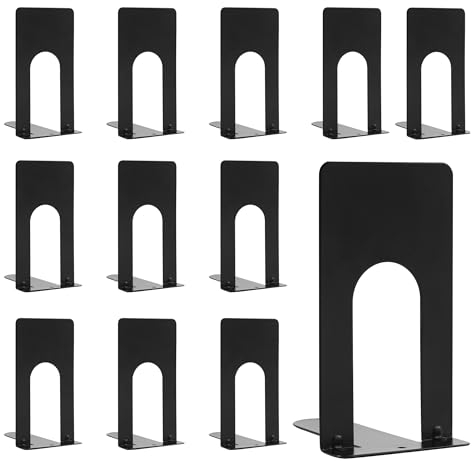 6 Paar Buchstützen, Buchstützen aus Metall für Regale, rutschfest, schwarz, perfekt für Büros, Schulen, Häuser, Bibliotheken (12 Stück)