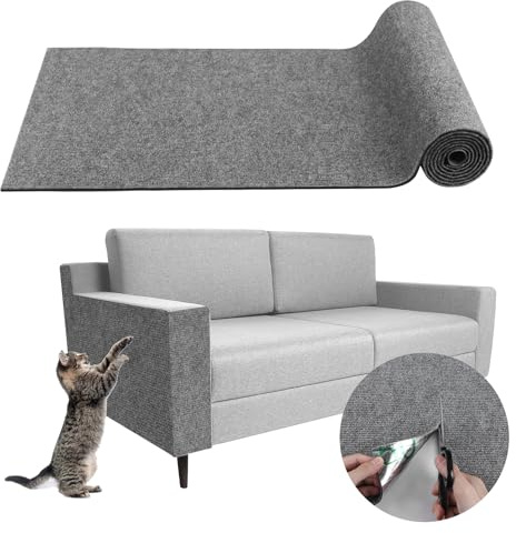 Tapis griffoir pour Chat adhésif Tapis grattoir Protection canape Chat Anti Griffe (Gris Clair, 40×200cm)