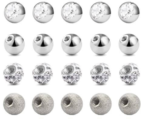 Besyvvin 20pcs Argent Boule de Remplacement pour Bijoux Piercings Acier Chirurgical 16G 3mm Boule Conique pour Piercing Labret Lèvre Piercing Tragus Helix Oreille Piercing