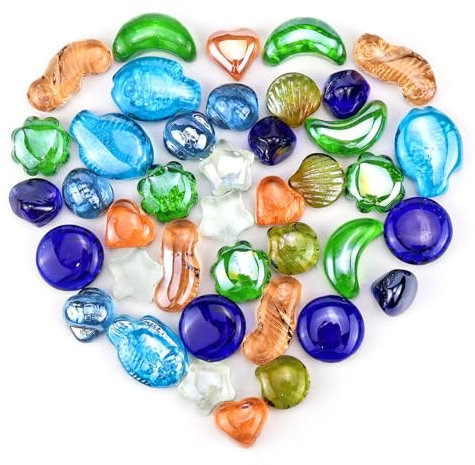 WPPQWP 10 Gestalten Muggelsteine, Bunt Glas Kinder, Glassteine Deko Groß, Glasnuggets für Hochzeiten, Dekosteine für Vasen, Pflanzen Aquarien, Breite 30-40mm,760G