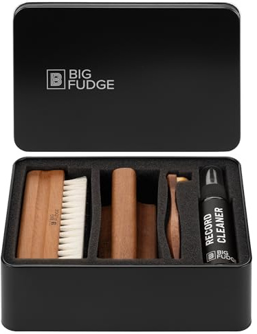 Big Fudge Vinyl Record Cleaning Kit - Collector's Edition - 100% Sapele Wood Vinyl Accessories - Velvet Vinyl Record Cleaner, Anti-Static Vinyl Brush, Stylus Brush and Vinyl Cleaner Solution w/Case