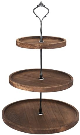 Tortenständer 3 Etagen Etagere Holz Servierständer mit Metallgriff Cupcake Ständer Kuchenständer Halter Turm Kuchenplatte Obst Kekse Süßigkeiten Etagere für Hochzeits Geburtstag Nachmittagstee Party