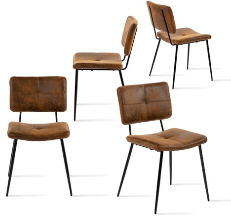 Meuble Cosy Lot de 4 Chaises de Salle à Manger Vintage avec Assise Dossier Rembourrée en Suédine Pieds en Métal pour Cuisine Salon Chambre Bureau, Marron