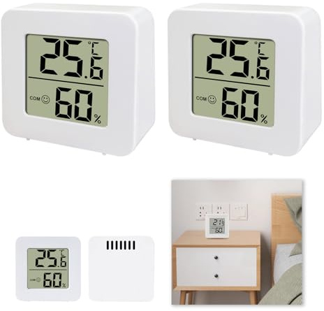2 Pcs Room Thermometer, Digital Hygrometer Thermometer Indoor, Mini Temperature & Humidity Monitor for Home Office Air Comfort Control, Indoor Climate Meter with LCD Display and Low Power Consumption