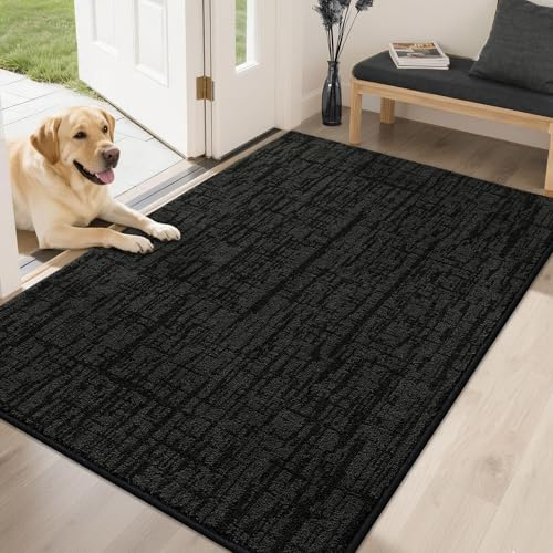 COSY HOMEER Dirt Trapper Door Mat 32x48,Non-Slip Entryway Rugs,Washable Welcome Mat,Absorbent Entrance Mats,Low Pile Dog Door Mats for Front Back Doomats and Wet Shoes,Black