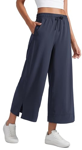 CRZ YOGA Pantaloni Capri Leggeri a Gamba Larga per Le Donne A Vita Alta Sciolto Blu Navy 42