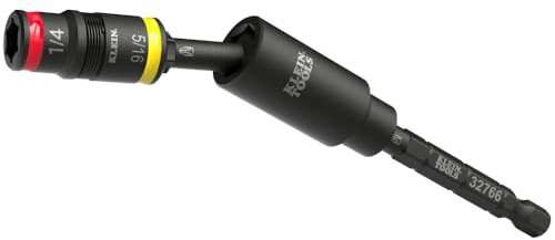 Klein Tools 32982 Impact Flip Socket Set with Swivel Adapter, 3-Piece, 25-Degree Swivel Head, 1/4 and 5/16-Inch Flip Socket, Impact-Rated