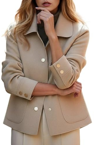 Generisch Giacca corta da donna con eleganti bottoni dorati, elegante cappotto di transizione in stile blazer, effetto giacca leggera per autunno e ufficio, S