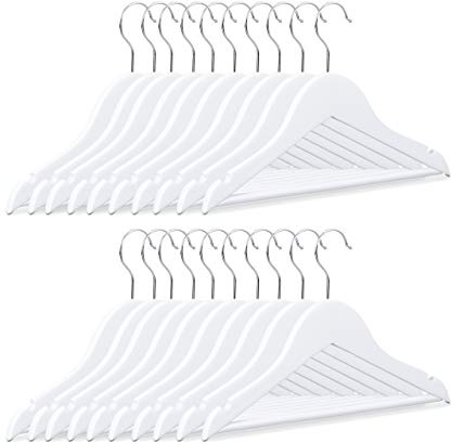Relaxdays Cintres enfants en bois set de 20 cintres en bois vêtements bébé enfant blanc HxlxP: 18 x 30,5 x 0,5 cm, blanc