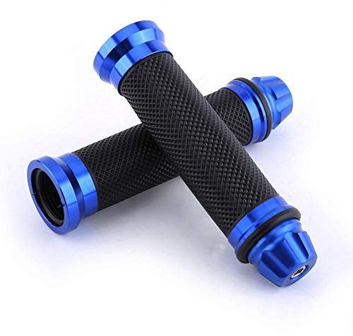 Keenso Universal CNC Aluminum Alloy 7/8'' Motorcycle Handlebar Grips, Non-Slip & Shock Absorption, Easy to Install, Blue