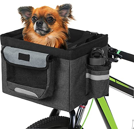 Lixada Panier de Vélo,Pliable Vélo Avant Panier Amovible Vélo Pet Panier Pet Chien Chat Lapin Transporteur Camping Fourre-Tout Sac