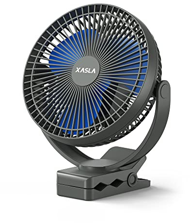 xasla 10000mAh Portable Rechargeable Clip on Fan, 8-inch Battery Operated, 4 Speeds, 24 Hours Work Time for Outdoor, Camping, Golf Cart, Home & Office Use (Blue)