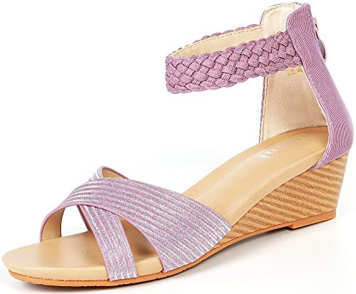Gaatpot Sandalen Damen Sandaletten Sommer Sandale Bequem Freizeit Sandalette mit Keilabsatz Zehentrenner Elegant Violett 41EU= 42CN