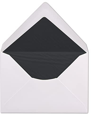 50 DIN C6 Briefumschläge - Weiß gefüttert mit schwarzem Seidenpapier - 11,4 x 16,2 cm - 100 g/m² Nassklebung Brief-Hüllen ohne Fenster von Ihrem Glüxx-Agent