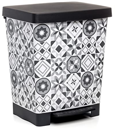 TATAY Poubelle Cuisine avec Pédale Cubik Deco 21L - Intérieur et Extérieur - Pour Sacs de 20 à 30L - Plastique Résistant Sans BPA - 33,5x30x39 cm, Motif Hydraulique
