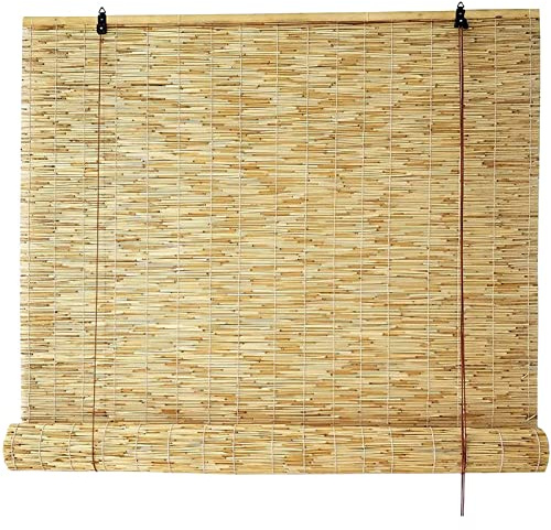 ZHJSHOU Natural Reed Curtain With Lifter, Bamboo Blinds Decorative Outdoor Indoor, Sunshade 70% Sunscreen Roller Shades,for Garden/Balcony/Window,Customizable Size,50x80cm/20x32in(WxH)