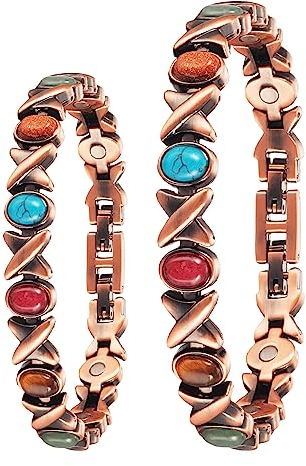 YINOX 3500 Gauss Lady Arthritis Magnetfeldtherapie-Kupfer-Schmuckset, lindert wirksam Knochenschmerzen, hat leichte Schlankheits- und Lymphdrainage-Effekte (Armband + Fußkettchen) (C)