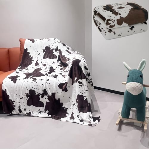 Kuhmuster Kuscheldecke, Kuh Decke, Geschenk für Kuh Liebhaber, Weihnachten & Neujahr,Flauschig, Schwarz Braun Weiß, 130 x 150 cm, Weich Fleece, Wohndecke für Couch & Sofa