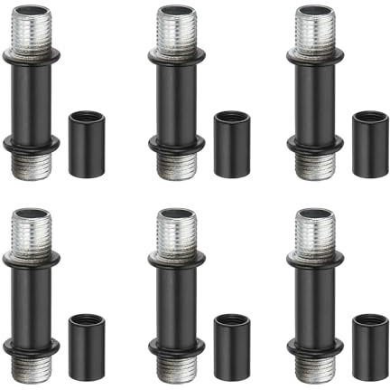PATIKIL Kit De De Lampe Droites, 6 Ensembles M10 En Acier Carbone 40mm(1.57) De Longueur À Double Filetage Avec Écrous De Raccordement Manchon Pour Lampes De Table Lustres, Noir