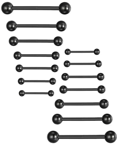 MYGLOAR Kit per piercing alla lingua da 14 pezzi 14G Acciaio chirurgico per piercing alla lingua Lingua 10/12/14/16/18/20/22mm Asta in plastica di acciaio chirurgico(Palla nera)