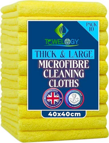 Towelogy® Heavy Duty Microfibre Cleaning Cloths for Home All Purpose - Larger, Thicker, More Absorbent Cleaning Cloth - 100% Lint Free Micro Fibre Cloths for Kitchen, Bathroom and Car (Lemon Yellow)