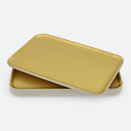 25 Plateaux Traiteur Jetables Dorés 42x30 cm - Carton Épais - Présentoir Apéritif Buffet - Plateau de Service Jetable pour Fêtes, Réceptions et Mariages - Entreprise Française