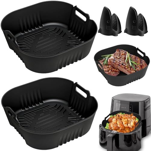 Teglia Friggitrice ad Aria per Philips 3000 Series XL 6.2L, 4 Pezzi Riutilizzabili Teglia in Silicone per Philips Airfryer 5000 Serie XXL 7.2L Senza BPA Lavabile in Lavastoviglie (HD9270/90,HD9285/90)