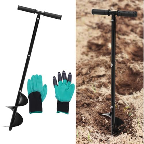 Tarière de jardin manuelle - Avec gants - Diamètre : 150 mm - Outil de plantation pratique pour fleurs, plantes, arbustes, arbustes