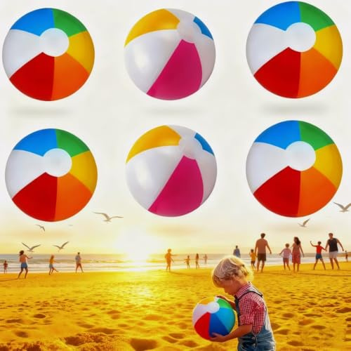 Saituo Home 6 Pezzi Palla Gonfiabile Spiaggia, Palla Bambini in PVC, Pallone da Spiaggia da Esterno Giochi, Bambini e Adulti, per Estate Interni e Esterni Giochi d'acqua, Feste in Piscina