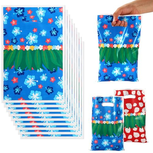 SAVITA 50pcs Sacs Cadeaux à Motifs de Dessins Animés, Sac Bonbons Hawaïens Motifs Feuilles et Fleurs Sacs de Fête avec Poignée Décorations Fête pour Enfants Garçons Filles Anniversaires Baby Showers