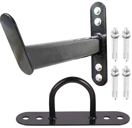 Soporte de cuerda de entrenamiento: anclajes de pared compactos, soporte de soporte fuerte, accesorio de fitness negro, estante de cuerdas fijas, agarre de anillo resistente, instalación estable en