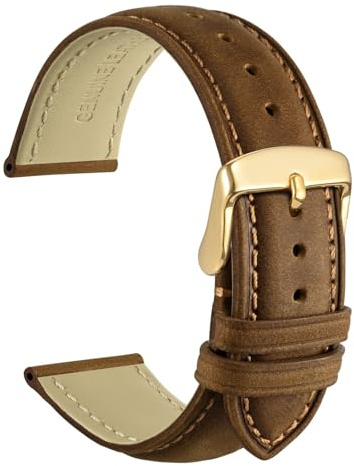 WOCCI 18mm Vintage Leather Watch Strap with Gold Buckle, Replacement Band (Sepia)