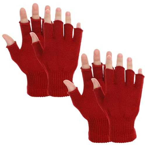 Grevosea 2 Pair Fingerless Warm Gloves - Winter Half Finger Gloves Thickened Knit Touchscreen Stretchy Mittens for Men Women