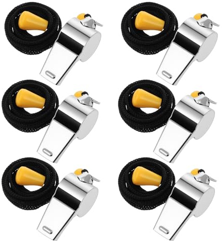 LXUEJIE 6 Whistle, Stainless Steel Sports Whistles with Lanyard, Whistle for Coaches, Loud Crisp Sound Metal Referees Whistles with Lanyard Buckle for Adults, Teacher Official Football Sports Training