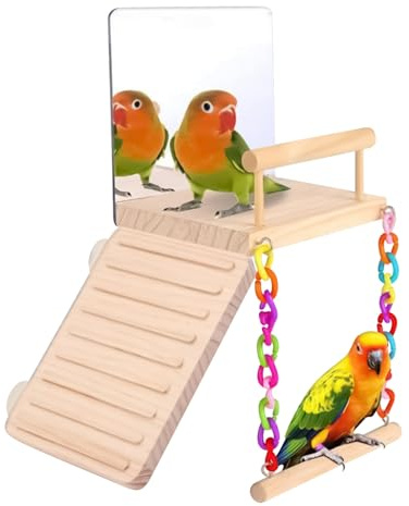 Ranley Escalera Trepadora para Aves - De Juego De Madera con Espejo para Loros Y Periquitos | Juguete Multifuncional para Periquitos Cacatúas Guacamayos Y Agapornis
