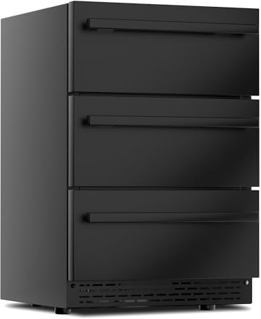 RLPI 3-Tier Drawer Beverage Refrigerator,Undercounter & Built-in Beverage Fridge Hold 180 Can, 24 inch Waterproof Outdoor Freestanding Beverage Cooler for Home & Commercial Use (Black)