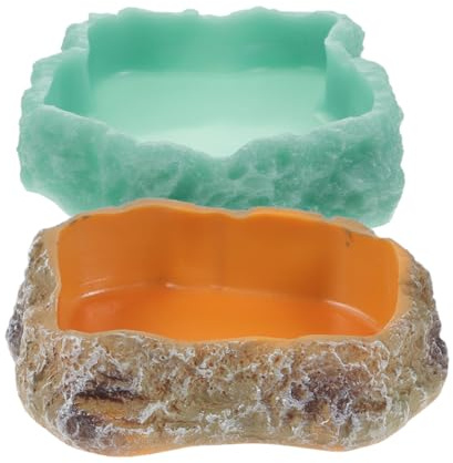 LOORGVEL Ciotola per Rettili 2 Pezzi in Resina Resistente per Acqua e Cibo, Ciotola Luminosa Adatta per Lucertole e Pappagalli in Terrario