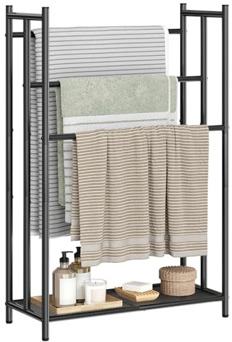 HOOBRO 3-Tier Freestanding Towel Rack with Storage Basket for Bathroom