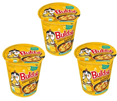 3 x Buldak Hot Chicken Cheese Cup (70g) – Scharfe Instant-Nudeln mit cremiger Käse-Sauce | Koreanische Halal Ramen | Würzige Hühnernote | Schneller Snack oder kleine Mahlzeit