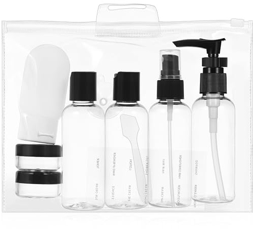 Veemoon Juego de Frascos de Viaje para Artículos de Aseo Botellas Dispensadoras de Plástico 80 Ml Envases Rellenables Transparentes Bolsa Portátil para Higiene Personal y Cuidado en