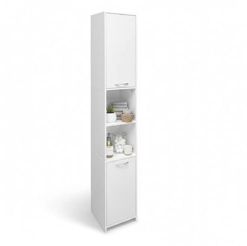 Baroni Home Columna de baño que ahorra espacio, mueble alto con estantes abiertos y puertas, armario multiusos, columna moderna para baño, cocina y dormitorio, 30 x 30 x 180 cm (6 estantes blancos)