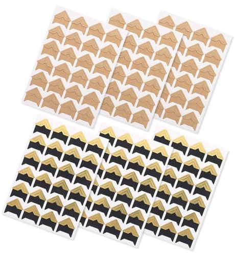 ULTECHNOVO Pegatinas Autoadhesivas para Fotos 144 Unidades Rincones de Fotos Dorados y Color Kraft 6 Hojas Scrapbooking y Manualidades Accesorios para Montaje y Decoración