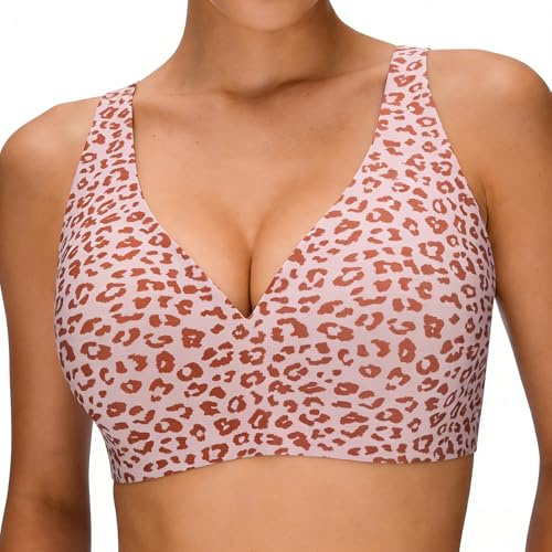 GDDDYWWJ Soutien Gorge Jelly Femme, Soutien Gorge Push Up sans Armature Léopard Confort pour Poitrine Généreuse Quotidien Sommeil