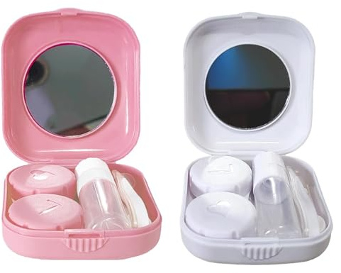 YILZAR Juego de 2 Estuches para Lentes Rosa y Blanco, Estuche de Viaje Portátil con Espejo, Pinzas y Accesorios
