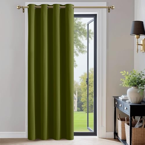 PONY DANCE Weihnachts Gardinen Blickdicht Wärmeschutzvorhang Kinderzimmer Verdunkelungsvorhang mit Ösen Thermovorhang 1 Stück H 210 cm x B 132 cm, Oliv-grün