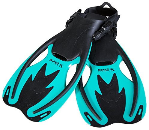 PiNAO Sports - Verstellbare Taucherflossen für Kinder, Größe S - XL [Schwimmflossen, Tauchen, Schnorchelflossen, Kinderflosse, Kinder, Schnorcheln] (Aqua, L-XL)