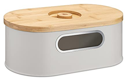 Navaris Brotkasten mit Deckel aus Holz - Brotbox zur Aufbewahrung inkl. Schneidebrett - Brottopf Küche mit Holzdeckel - Brot Dose Bambus oval - Taupe